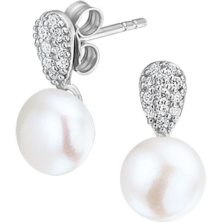 Treasure Collection TC-39027 Zilveren oorhangers met parel en zirkonia 16x8 mm