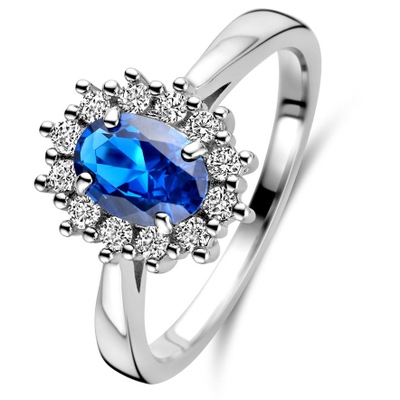 Treasure Collection TC-49591 Zilveren ring met saffier en zirkonia 9,5 mm
