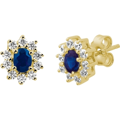 Treasure Collection TC-50143 14 karaat gouden rozet oorknopjes met saffier en zirkonia