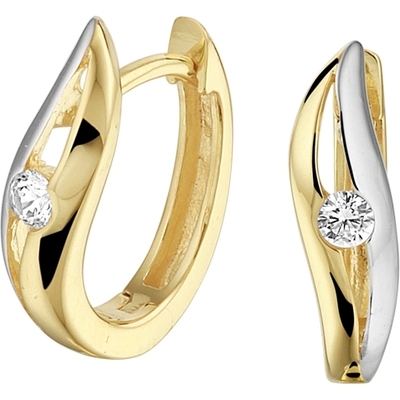 klapoorringen zirkonia bicolor gestift 14K geelgoud