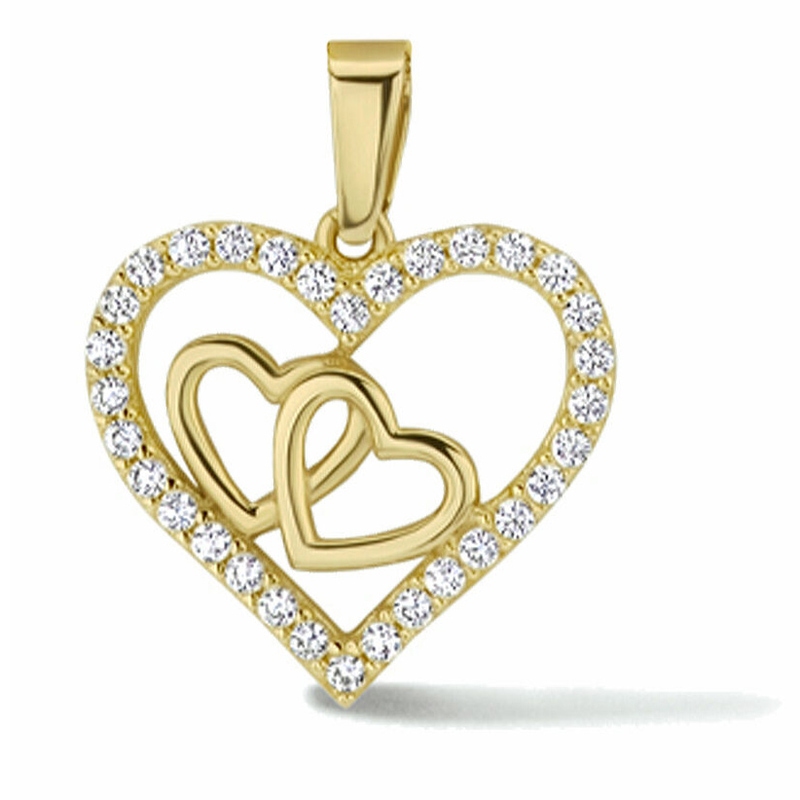 Treasure Collection N594 14k gouden hartjes hanger zirkonia