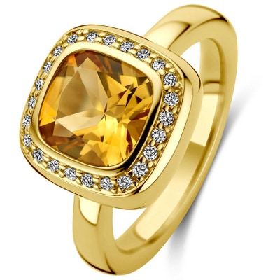 THOJ3436 14k gouden ring met citrien en 0,14 ct diamant