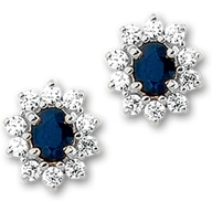 Treasure Collection TC-881415 14 karaat witgouden oorknoppen met saffier en zirkonia