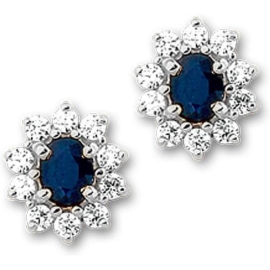 Treasure Collection TC-881415 14 karaat witgouden oorknoppen met saffier en zirkonia