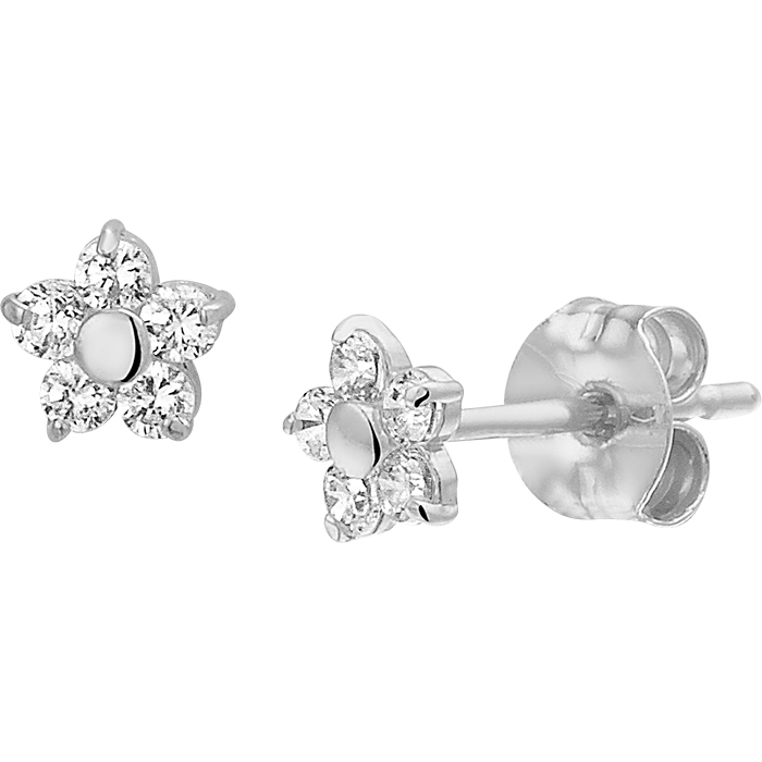 Treasure Collection TC-40889 Witgouden bloem oorknoppen zirkonia 4,5x4,5 mm