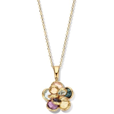 Excellent Jewelry CW137566 14k gouden ketting met edelstenen bloem