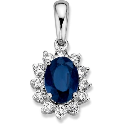 Excellent Jewelry HG216992 14k witgouden hanger met saffier en 0,27 ct diamant