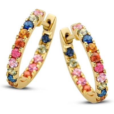 Excellent Jewelry OG137381 14k gouden oorringen met regenboog saffier