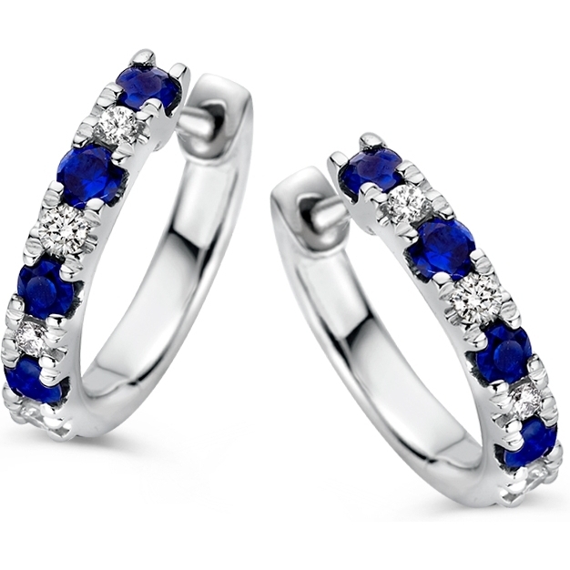 Excellent Jewelry OG237539 14k witgouden oorringen met saffier en diamant