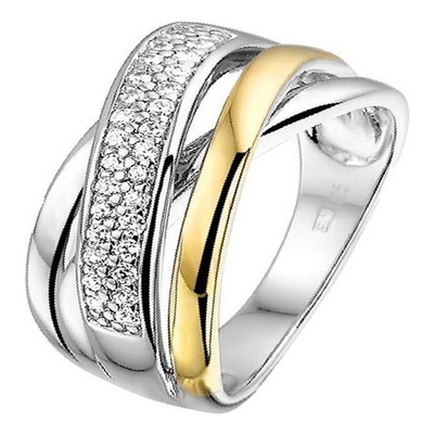 Excellent Jewelry RF625170 Zilveren ring met 14 karaat goud en zirkonia