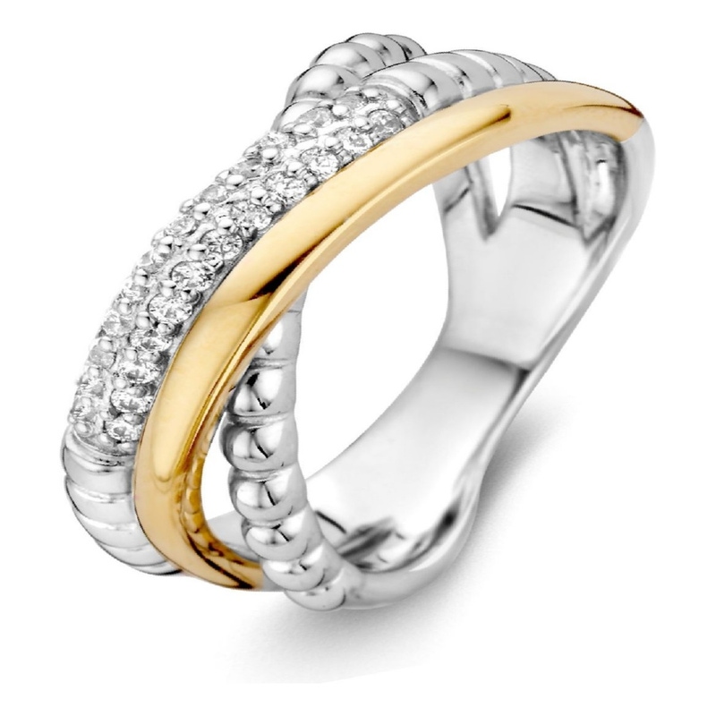 Excellent Jewelry RF626427 Zilveren ring met 14 karaat goud en zirkonia