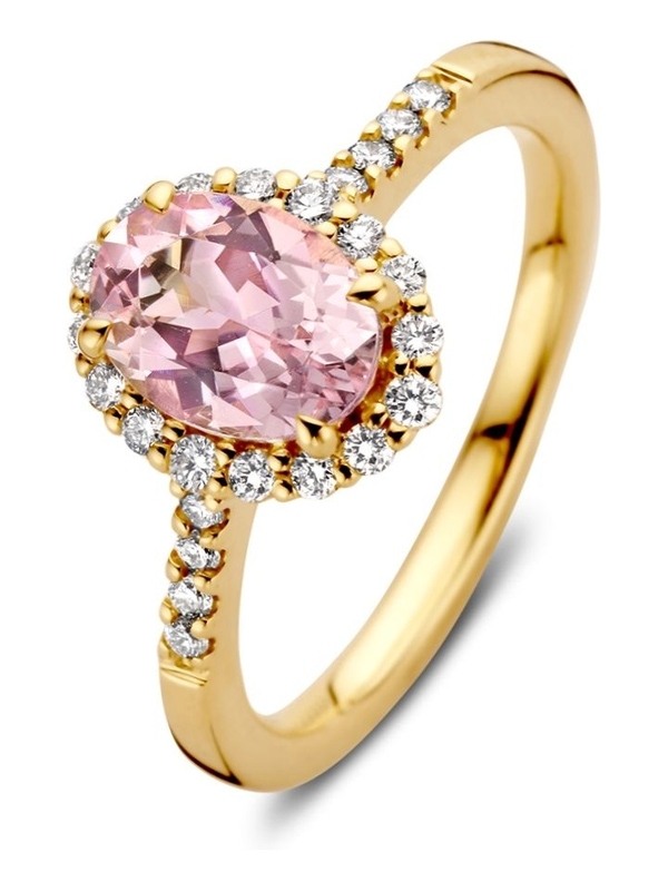 Excellent Jewelry RG137122 14k gouden ring met morganiet en 0,26 ct diamant