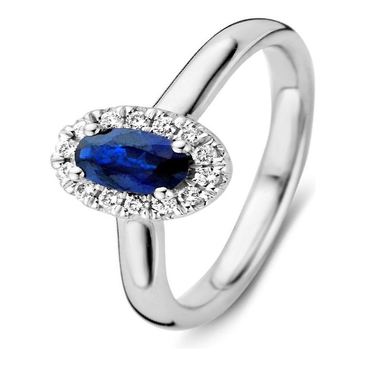 Excellent Jewelry RG215614 14 karaat witgouden ring met saffier en 0,13 ct diamant