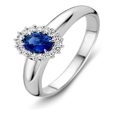 Excellent Jewelry RP216392 14 karaat witgouden ring met saffier en 0,10 ct diamant
