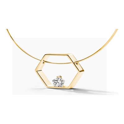 FJF FJF0010003YWH Pentagon zilveren goudkleurige ketting met swarovski
