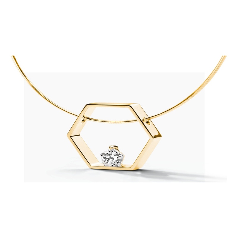 FJF FJF0010003YWH Pentagon zilveren goudkleurige ketting met swarovski