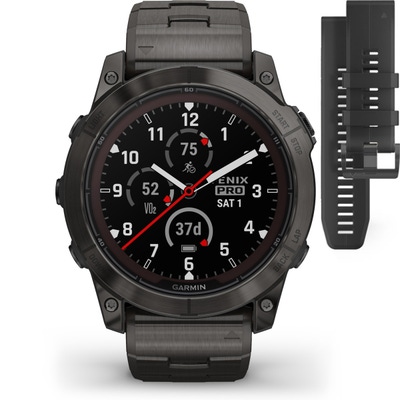 Garmin 010-02778-30 Fenix 7X Pro Sapphire Solar Edition titanium smartwatch met extra band
