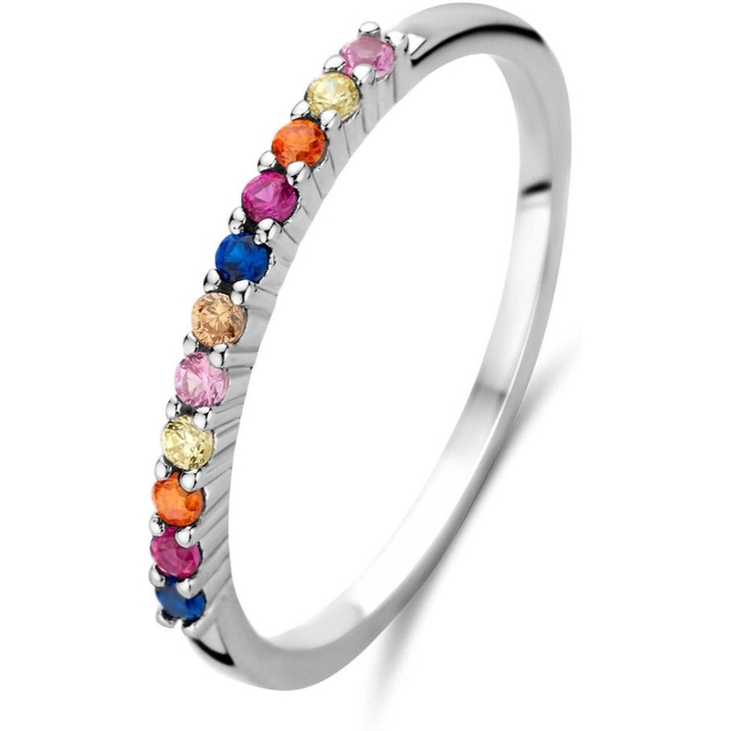 Treasure Collection 883360 Zilveren aanschuifring met regenboog zirkonia
