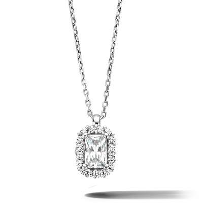 collier zirkonia 41  4 cm halo zilver gerhodineerd