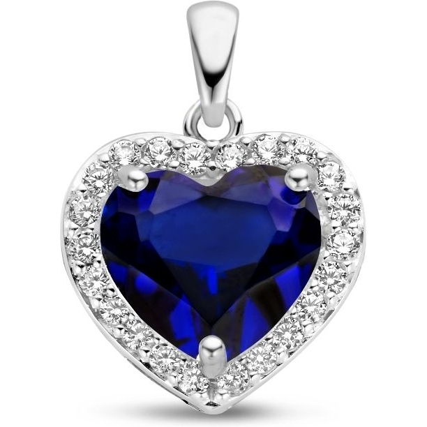 Treasure Collection 883208 Zilveren hanger hartje met saffier en zirkonia
