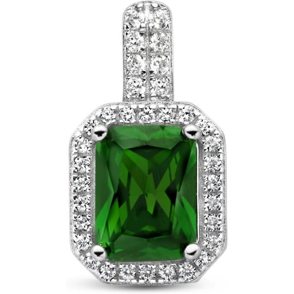 Treasure Collection 883659 Zilveren hanger met groen zirkonia halo
