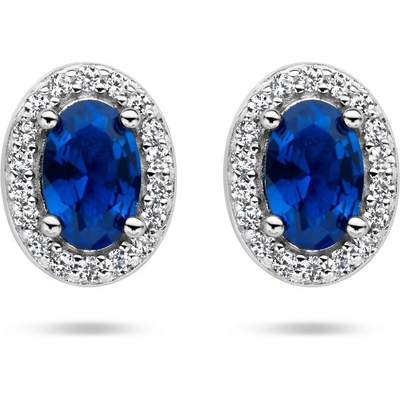 oorknoppen blauw en wit zirkonia halo zilver gerhodineerd