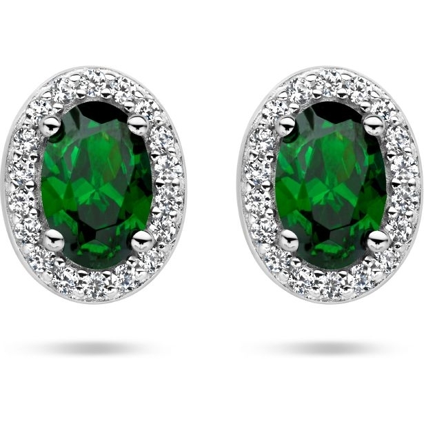 Treasure Collection 883647 Zilveren oorknopjes met groen zirkonia halo