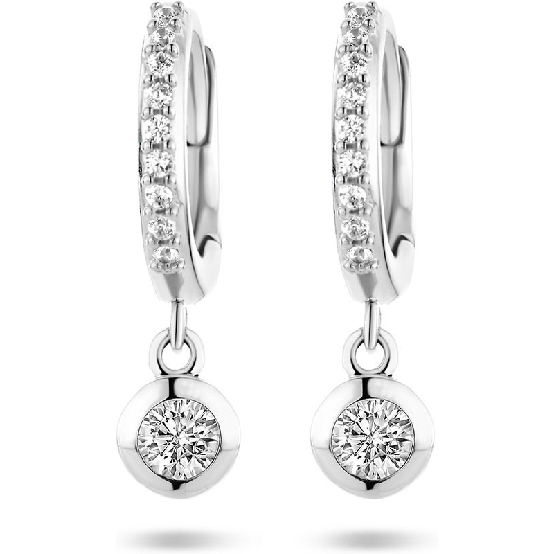 Treasure Collection 883568 Zilveren klapcreolen met zirkonia hanger