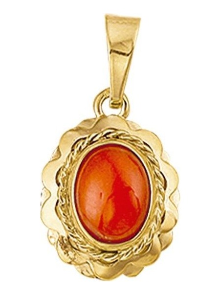 Treasure Collection TC-881607 14 karaat gouden hanger met bloedkoraal 15 mm