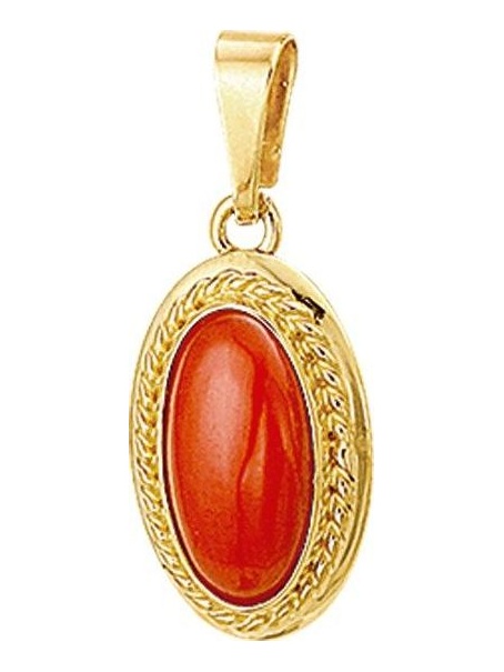 Treasure Collection TC-881609 14 karaat gouden hanger met bloedkoraal 17,5 mm