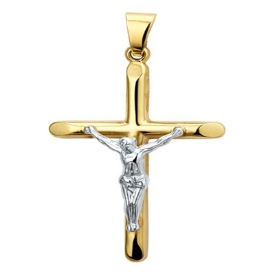 Treasure Collection TC-881314 14 karaat bicolor gouden hanger met kruis en corpus 28 mm
