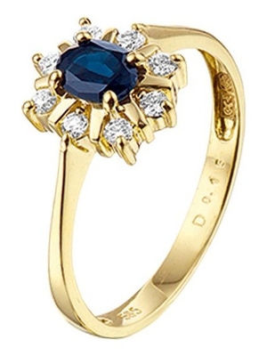 The House Of Jewels THOJ0412 14 karaat gouden ring met saffier en 0,152 ct diamant