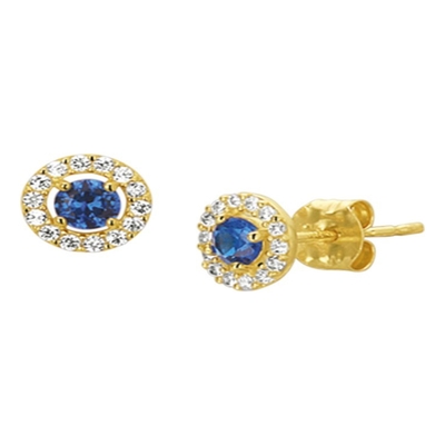 oorknoppen syn saffier en zirkonia 14K geelgoud