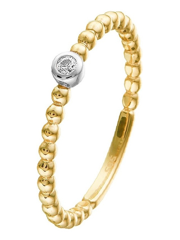 Treasure Collection L324 14 karaat gouden aanschuifring bolletjes met zirkonia 3 mm