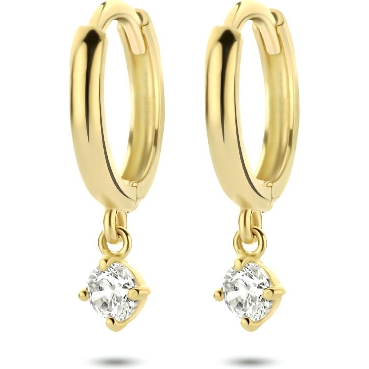 Treasure Collection P079 14k gouden oorringen met zirkonia hanger