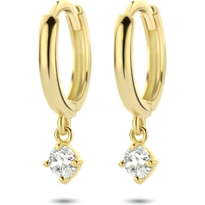 Treasure Collection P079 14k gouden oorringen met zirkonia hanger