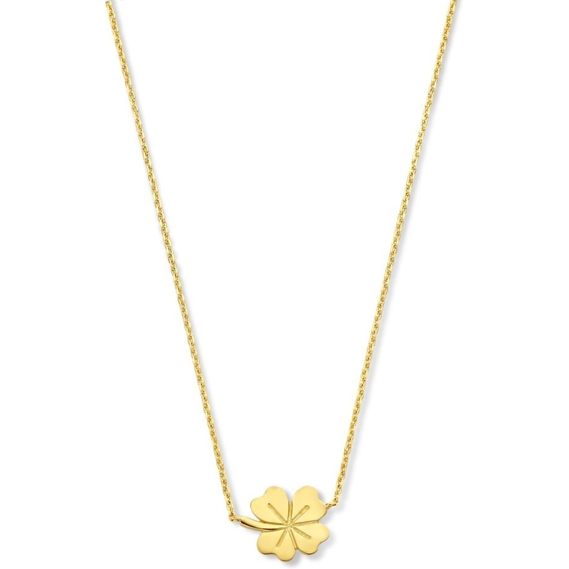 Treasure Collection Q531 14 karaat gouden ketting met klaver hanger 40-44 cm
