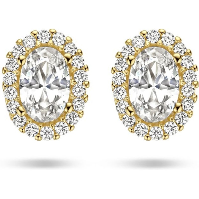 Treasure Collection Q335 14k gouden oorknopjes halo met zirkonia