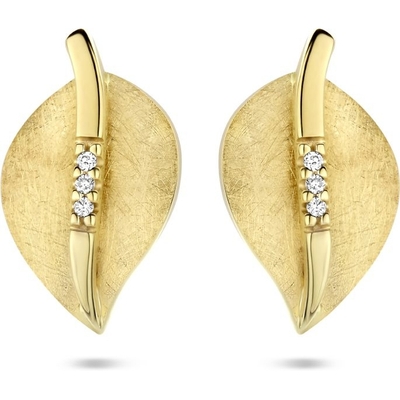 The House Of Jewels THOJ0024 14k gouden oorknopjes blad gescratcht met diamant