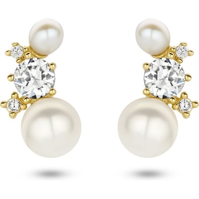 oorknoppen parel en zirkonia 14K geelgoud