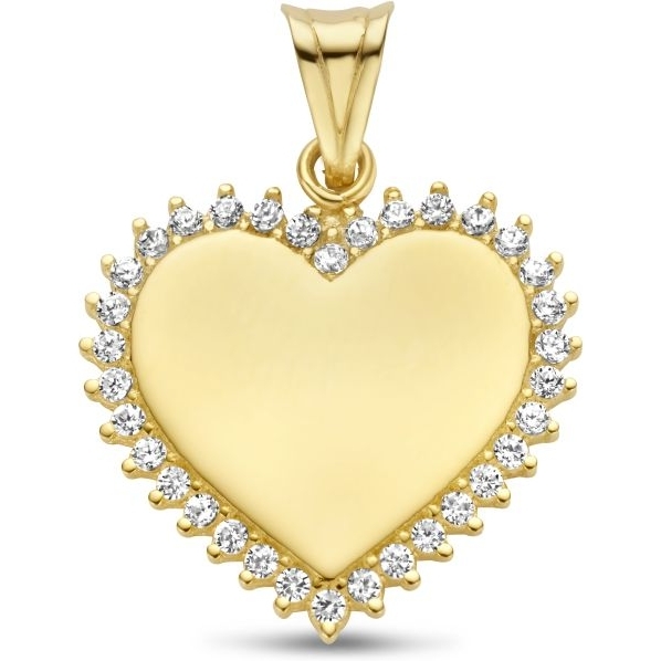 Treasure Collection 882478 14k gouden graveerhanger hartje met zirkonia