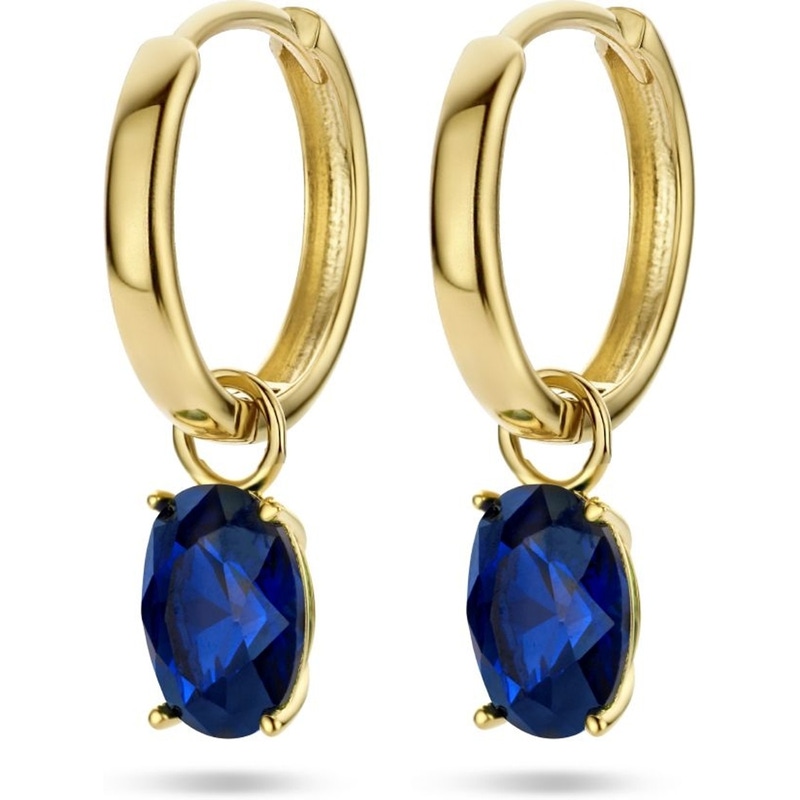 Treasure Collection 882586 14k gouden klapcreolen met blauw zirkonia