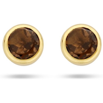 oorknoppen rookkwarts 14K geelgoud