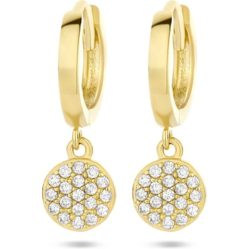 Treasure Collection 883128 14k gouden klapcreolen met zirkonia hanger