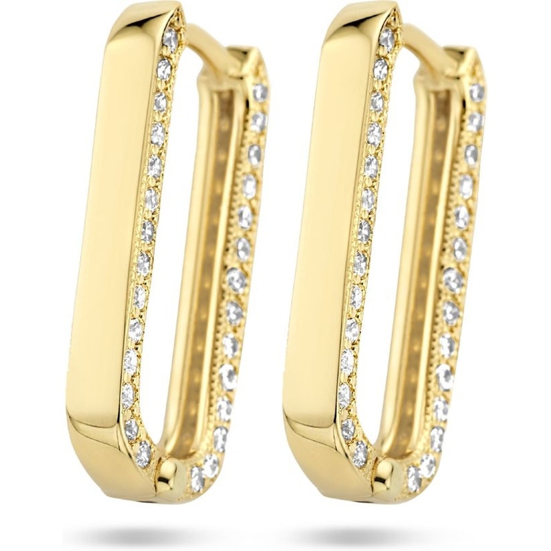Treasure Collection 883408 14k gouden klapcreolen paperclip zirkonia