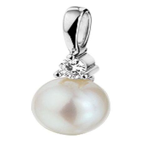 Treasure Collection TC-881355 14 karaat witgouden hanger met parel en 0,05 ct diamant