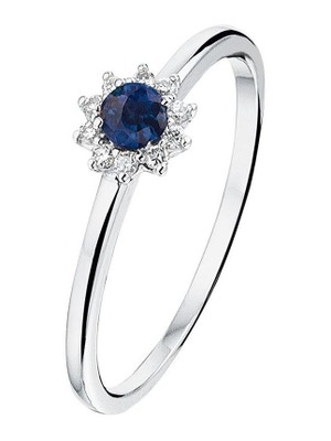 Treasure Collection TC-45127 14 karaat witgouden ring met blauw saffier en 0,07 ct diamant
