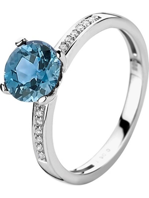 The House Of Jewels THOJ1402 14 karaat witgouden topaas ring met 0,05 ct diamant