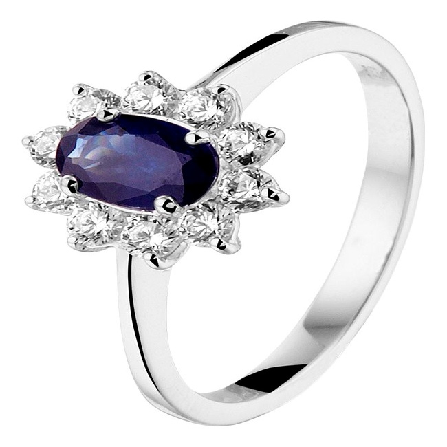 Treasure Collection TC-881734 14 karaat witgouden ring met saffier en zirkonia