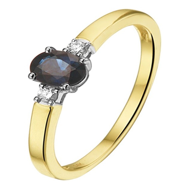 The House Of Jewels THOJ1993 14 karaat geelgouden saffier ring met 0,05 ct diamant